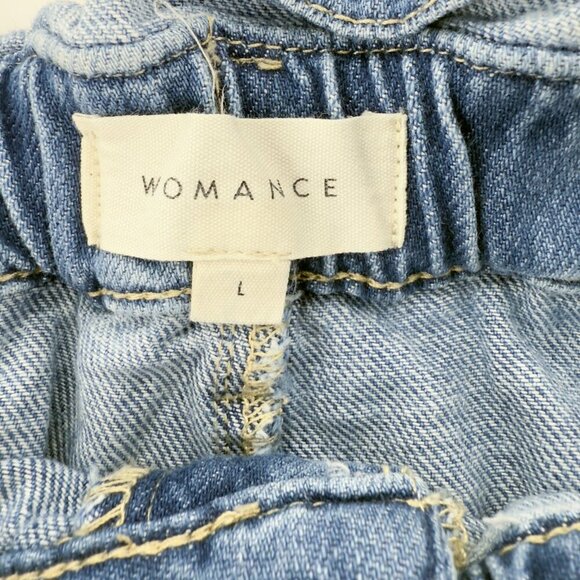 WOMANCE Denimβ Cotton Jeans Elastic waist Belt loop Shorts sz L - Picture 2 of 5